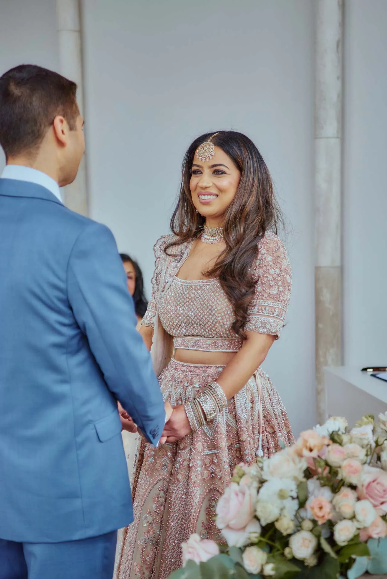 Beautiful Bride during Indian Fusion Wedding ceremony at Highcliffe Castle in Dorset