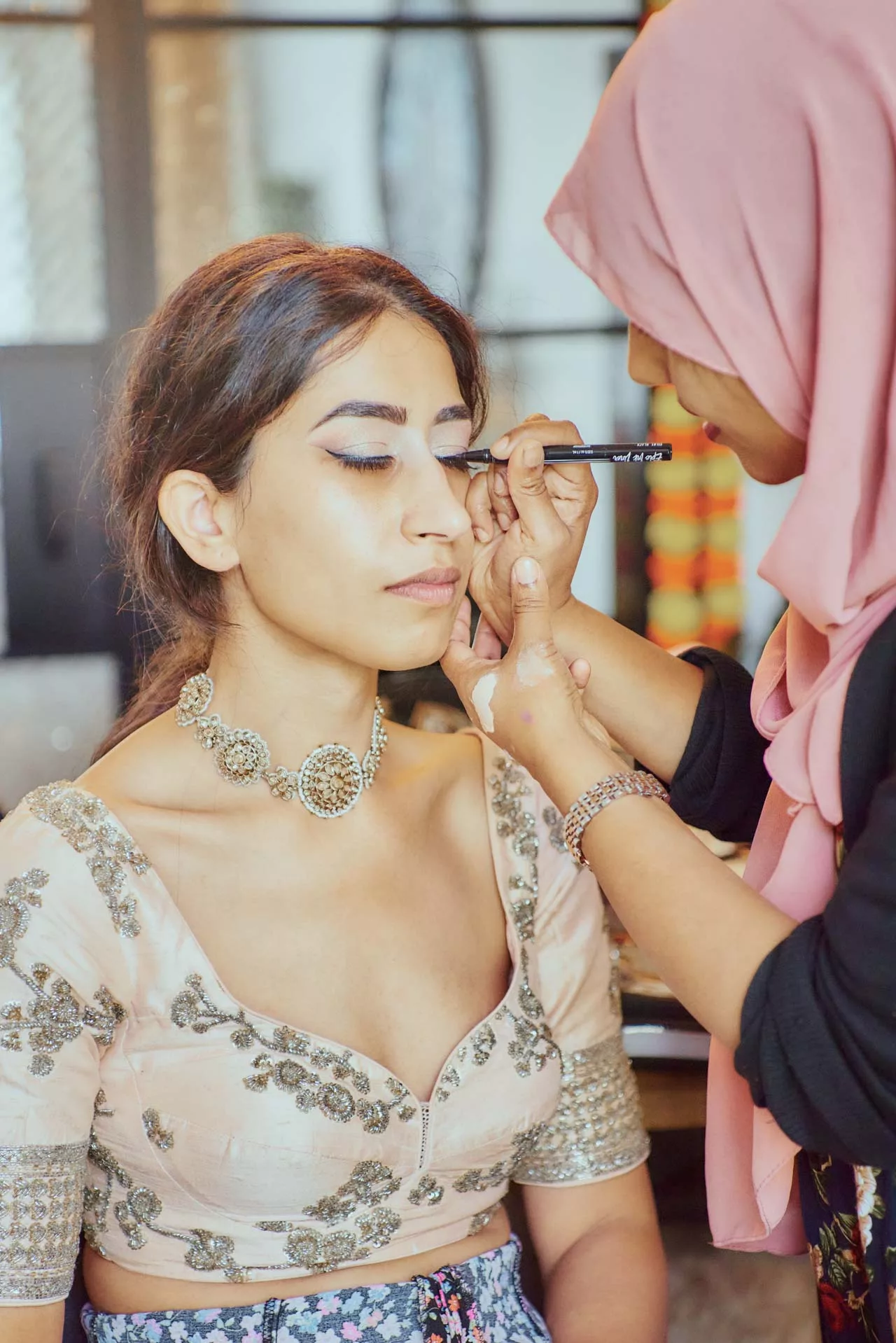 Bridal Prep, at an Indian Fusion Wedding at Highcliffe Castle in Dorset
