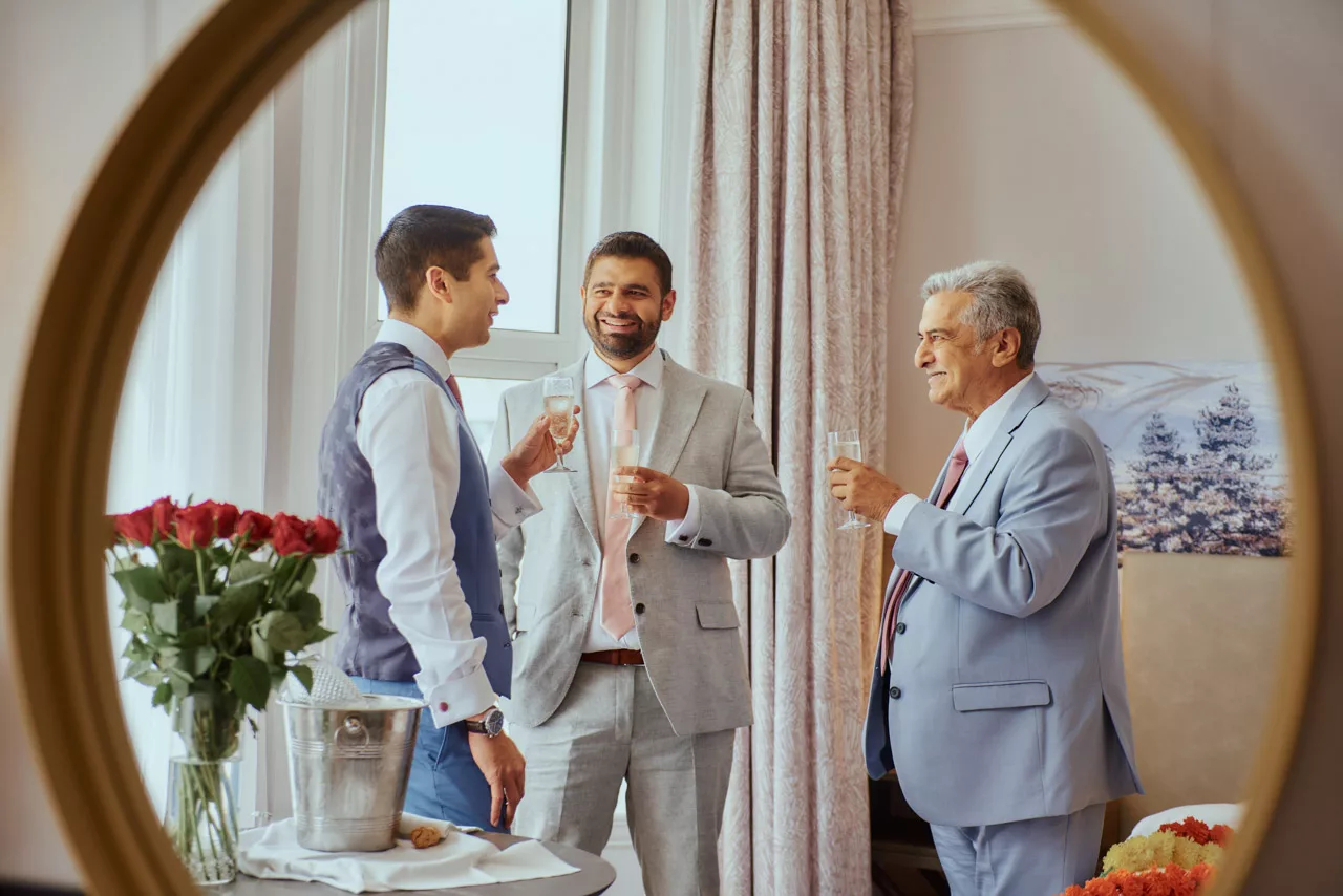 Groom Prep, at an Indian Fusion Wedding at Highcliffe Castle in Dorset