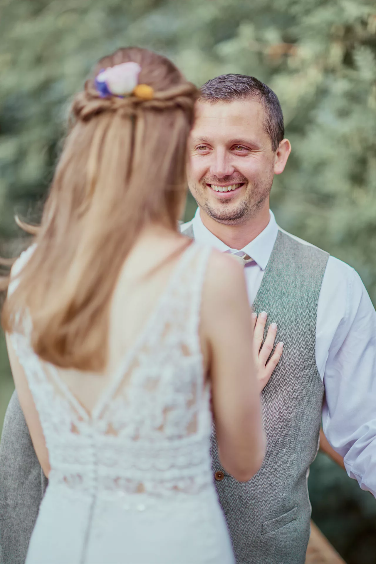 Natural documentary image of Bride and groom during their wedding at Sopley Mill