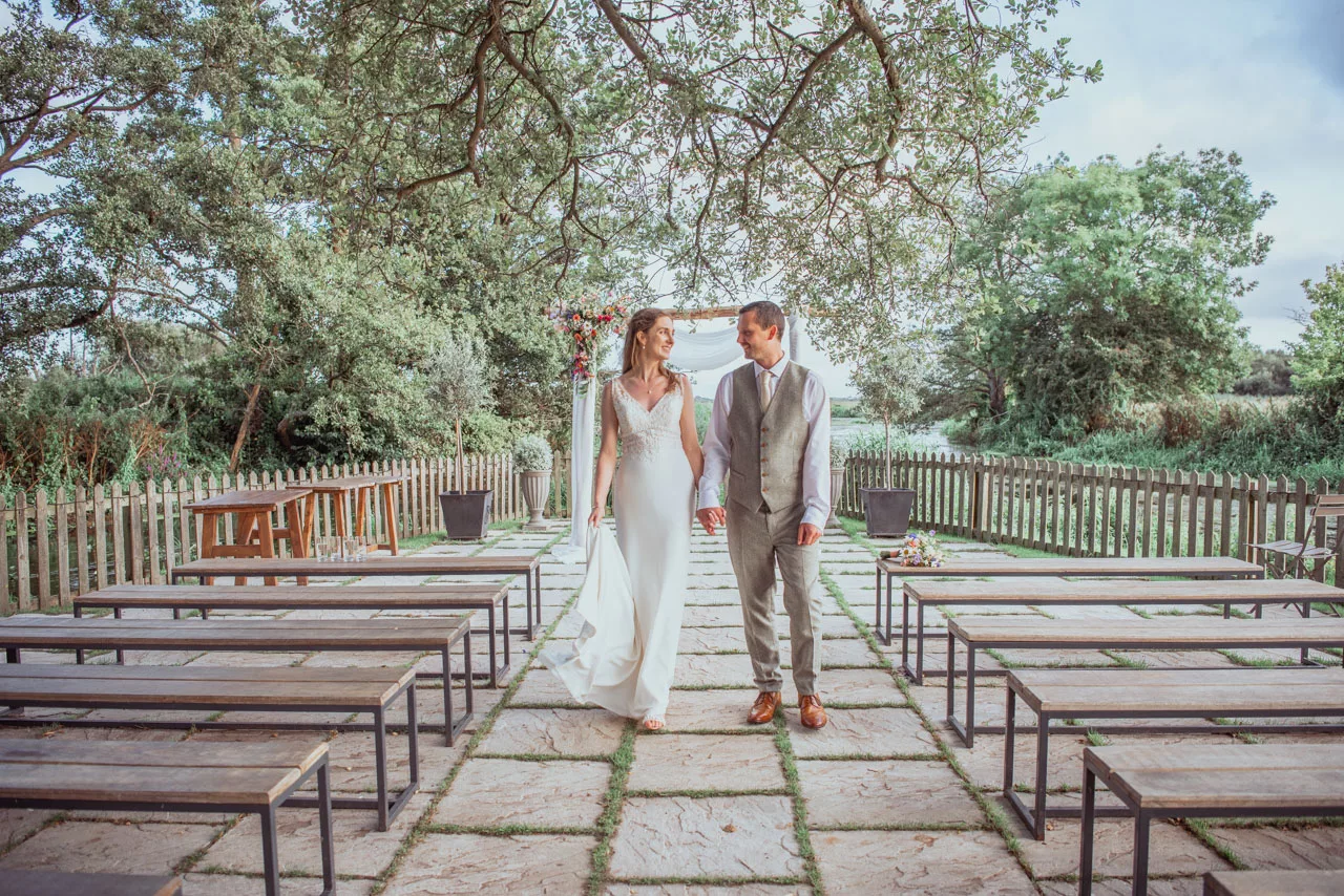 Natural documentary image of Bride and groom during their wedding at Sopley Mill