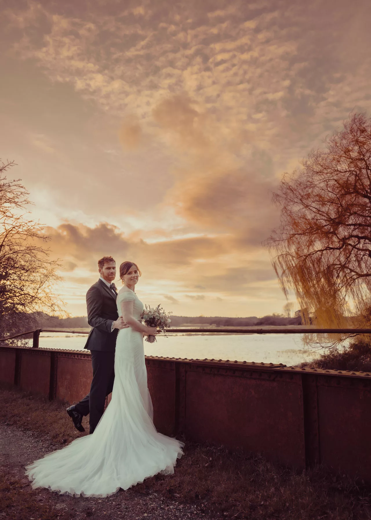 Stunning picture at sunset of Bride & Groom on the bride at Sopley Mill in 2026