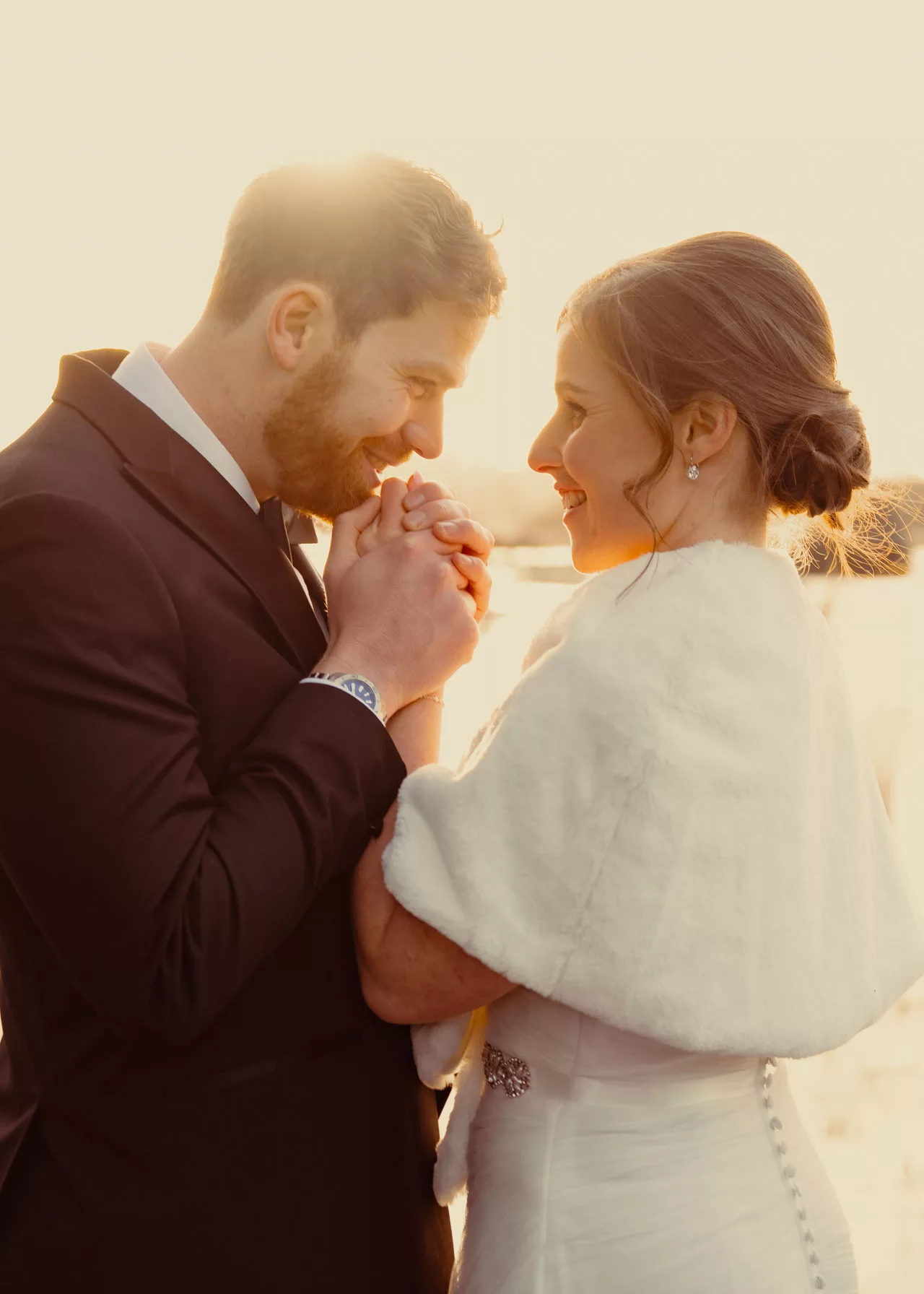 Bride & Groom at sunset Sopley Mill during a Black Tie wedding in 2026
