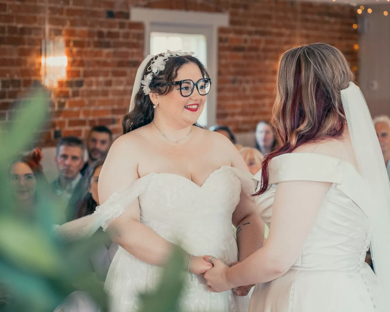 Two Brides wedding ceremony at Sopley mill