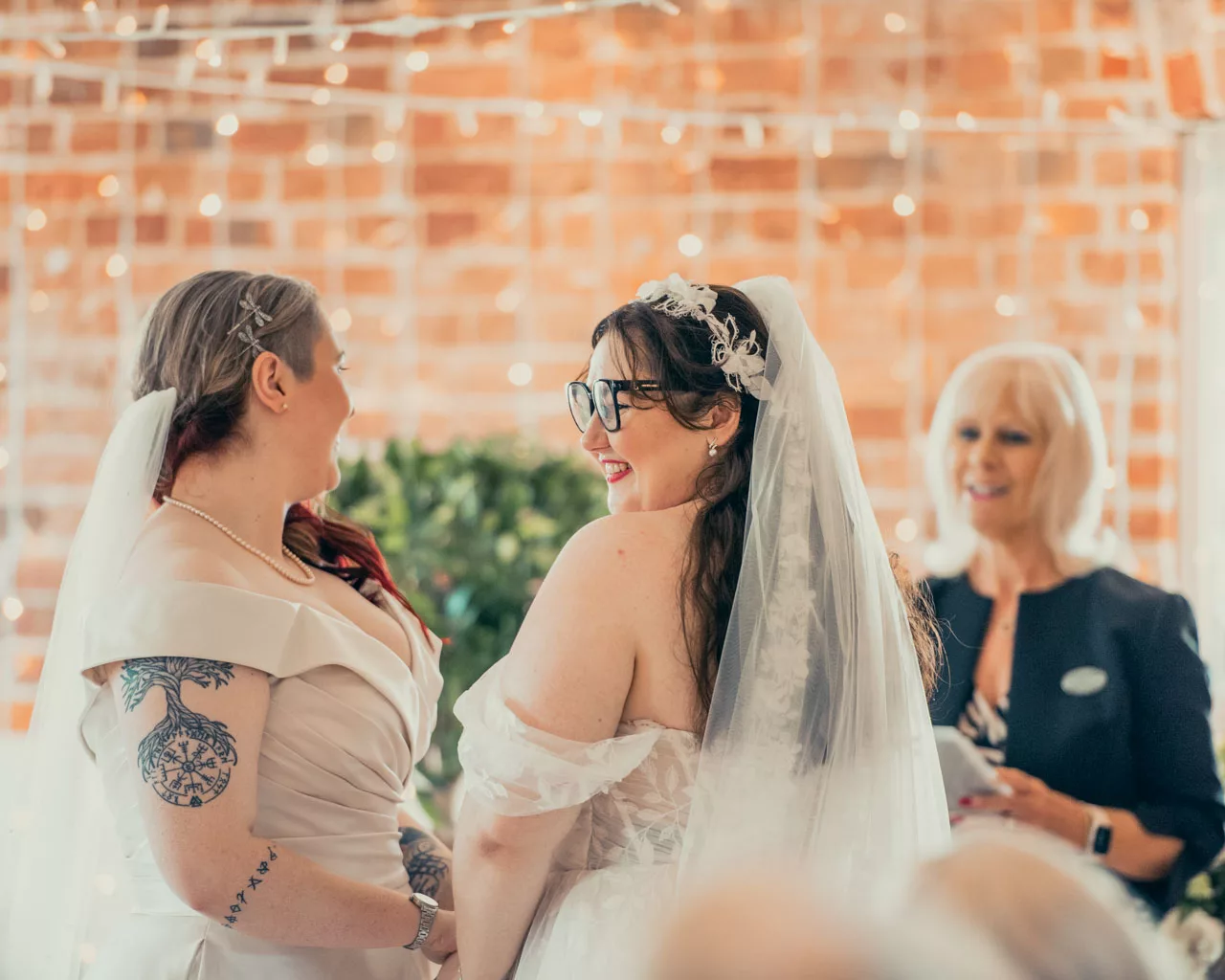Two Brides wedding ceremony at Sopley mill
