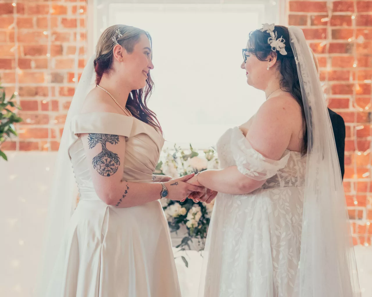 Two Brides wedding ceremony at Sopley mill